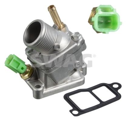 SWAG 55 93 4851 Engine thermostat Opening Temperature: 90°C, with seal, with sensor, Cast Aluminium, with housing