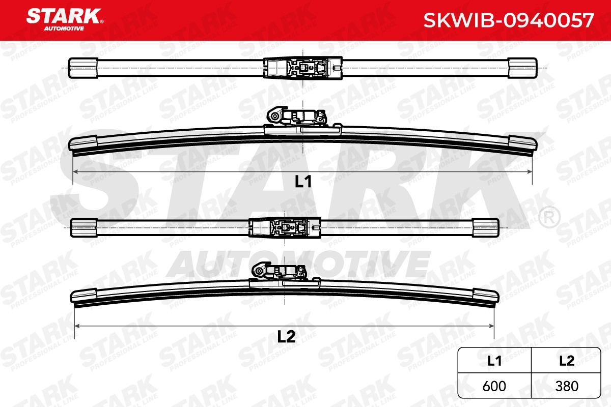 SKWIB-0940057 Window wiper SKWIB-0940057 STARK 600, 380 mm Front, Beam, with spoiler, for left-hand drive vehicles, Top Lock