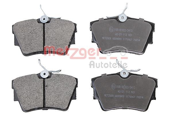 METZGER 1170067 Brake pad set Rear Axle, excl. wear warning contact, with brake caliper screws, with anti-squeak plate