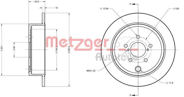 METZGER 6110099 Brake disc Rear Axle, 286x10mm, 5x100, solid, Painted, Cross-hatch