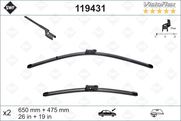 SWF SF431 Windscreen wiper 650, 475 mm Front, Beam, with spoiler, for left-hand drive vehicles