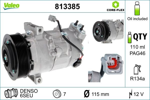 VALEO 813385 Klimakompressor 6SEU, 12V, PAG 46, R 134a, mit PAG-Kompressoröl, NEW ORIGINAL PART Renault in Original Qualität