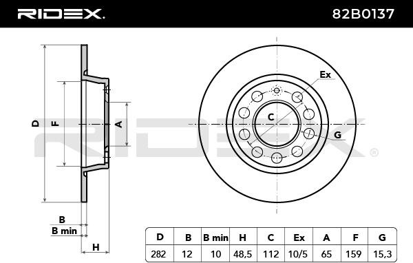 Disco freno 82B0137 RIDEX 282,0x12mm, 5/10x112,0, pieno, senza viti/bulloni