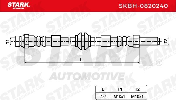SKBH-0820240 Flexible brake pipe SKBH-0820240 STARK Front axle both sides, 454 mm, OUT. M10x1, 501 mm