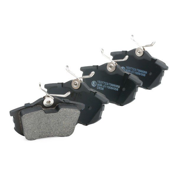 402B0040 Set of brake pads 402B0040 RIDEX Rear Axle, with acoustic wear warning, with brake caliper screws, with accessories