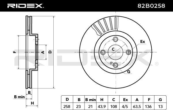 RIDEX Brake rotors 82B0258 for FORD FIESTA, KA