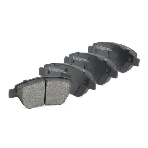 402B0080 Set of brake pads 402B0080 RIDEX Front Axle, Low-Metallic, with acoustic wear warning