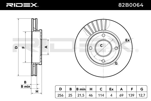 RIDEX 82B0064 Brake rotor Front Axle, 256x24mm, 04/04x114, internally vented