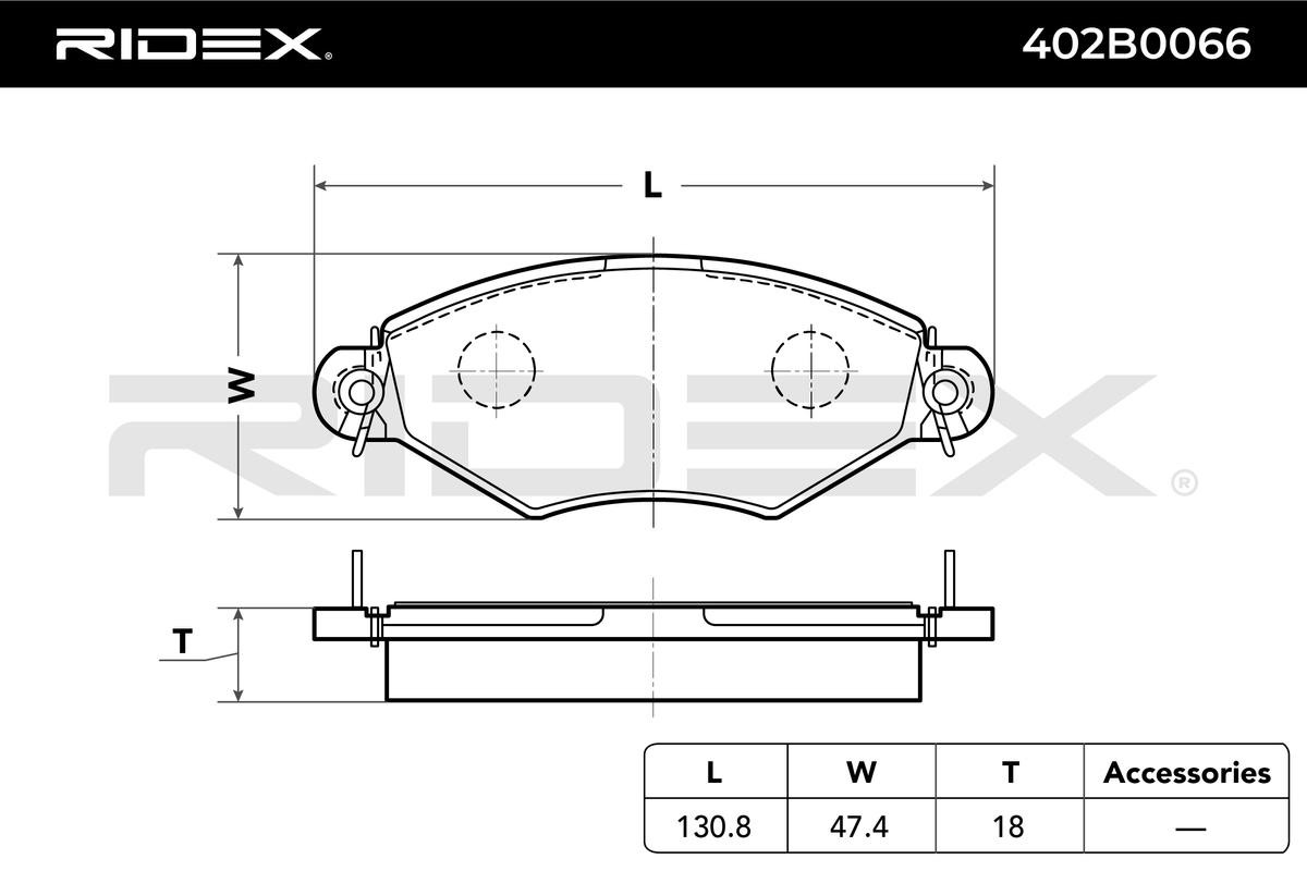 RIDEX 402B0066 Brake pad set Front Axle, excl. wear warning contact