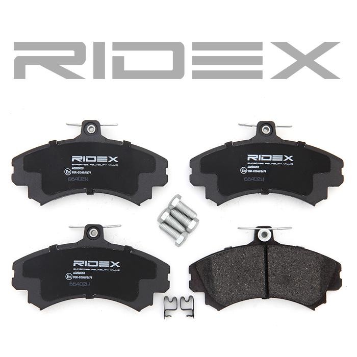 RIDEX 402B0059 Brake pad set Front Axle, with spring