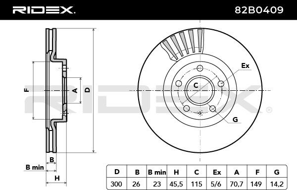 RIDEX 82B0409 Brake rotor Front Axle, 300x26mm, 05/06x115, internally vented
