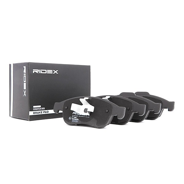 RIDEX 402B0343 Brake pad set Front Axle, excl. wear warning contact, with piston clip, without accessories