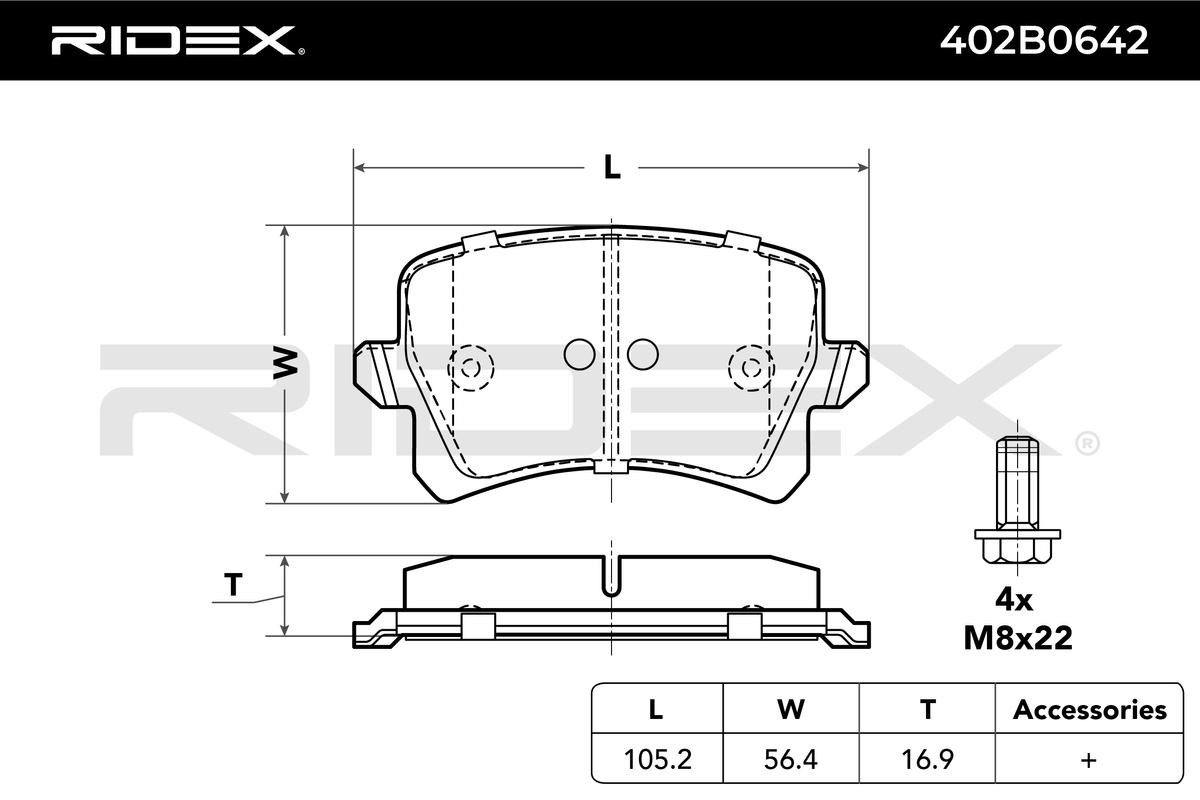 RIDEX 402B0642 Brake pad set Rear Axle, excl. wear warning contact