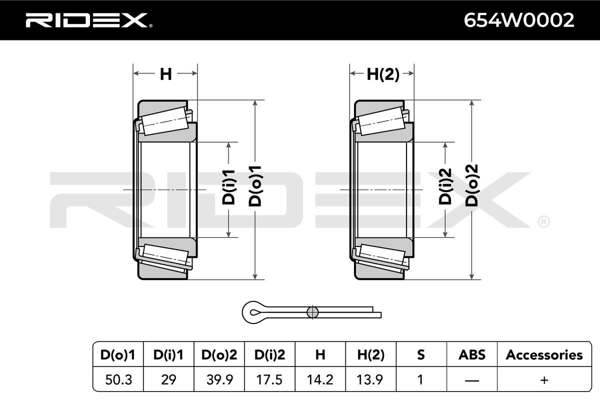 RIDEX 654W0002 Wheel bearing & wheel bearing kit Rear Axle, without ABS sensor ring, 39,9 mm