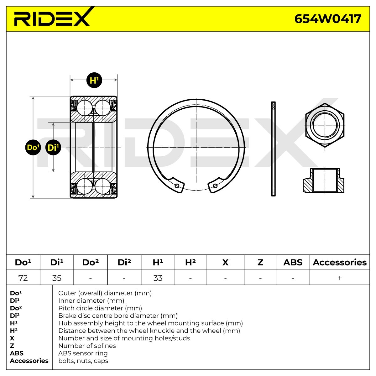 RIDEX Hjullagersats PEUGEOT,CITROËN 654W0417 332631,335017,95654076 332631,335017,95654076