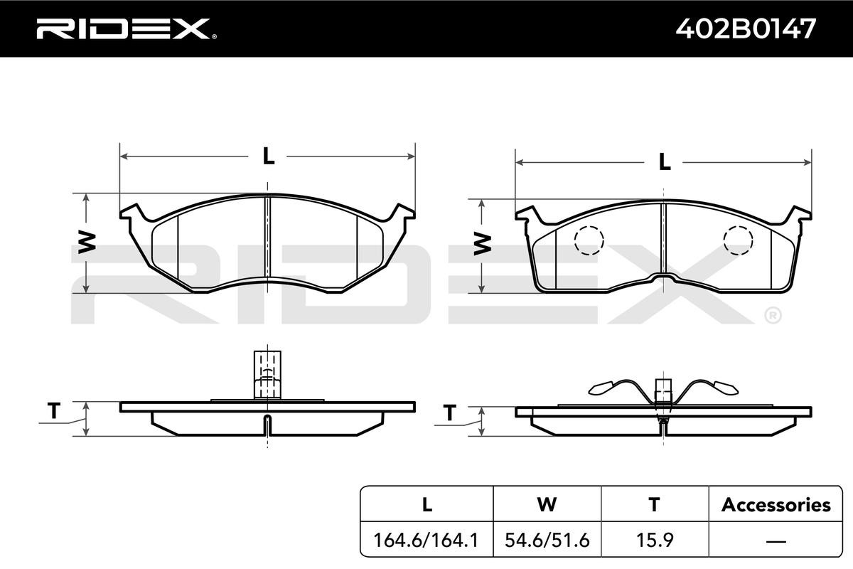 402B0147 Bremsbeläge RIDEX 402B0147 - Große Auswahl - stark reduziert