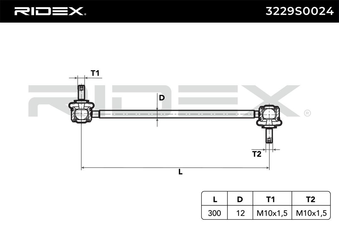 RIDEX 3229S0024 Link rod Front axle both sides, 300mm, M10x1,5, with spanner attachment, Metal