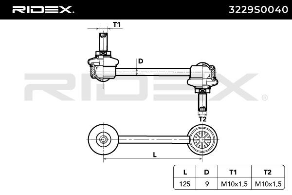3229S0040 Anti-roll bar linkage 3229S0040 RIDEX Front Axle Left, Front Axle Right, 124mm, with self-locking nut, Steel