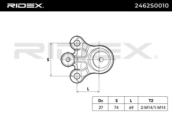 2462S0010 Suspension ball joint 2462S0010 RIDEX Front axle both sides, without ball joint, 18mm