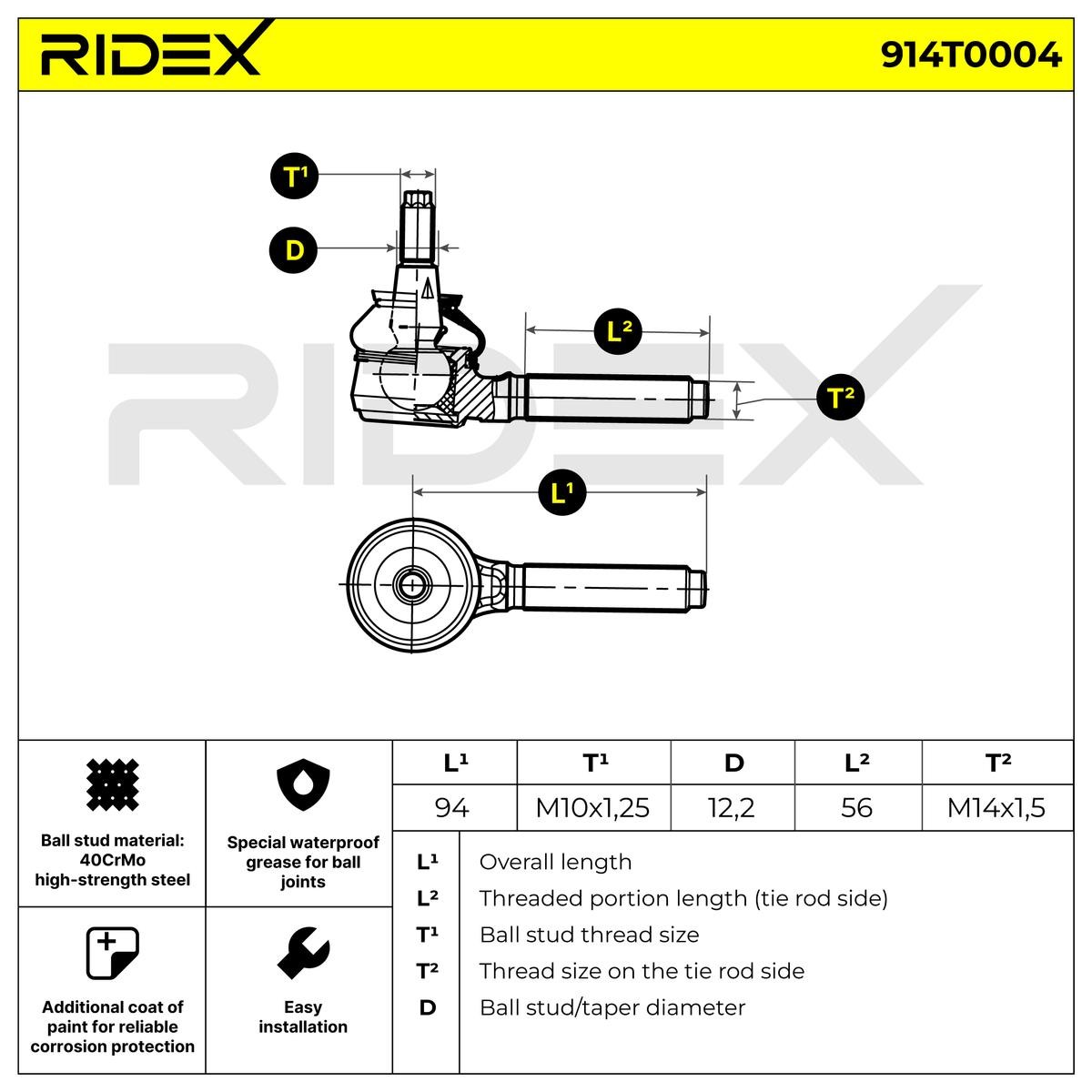 OEM-quality RIDEX 914T0004 Track rod end