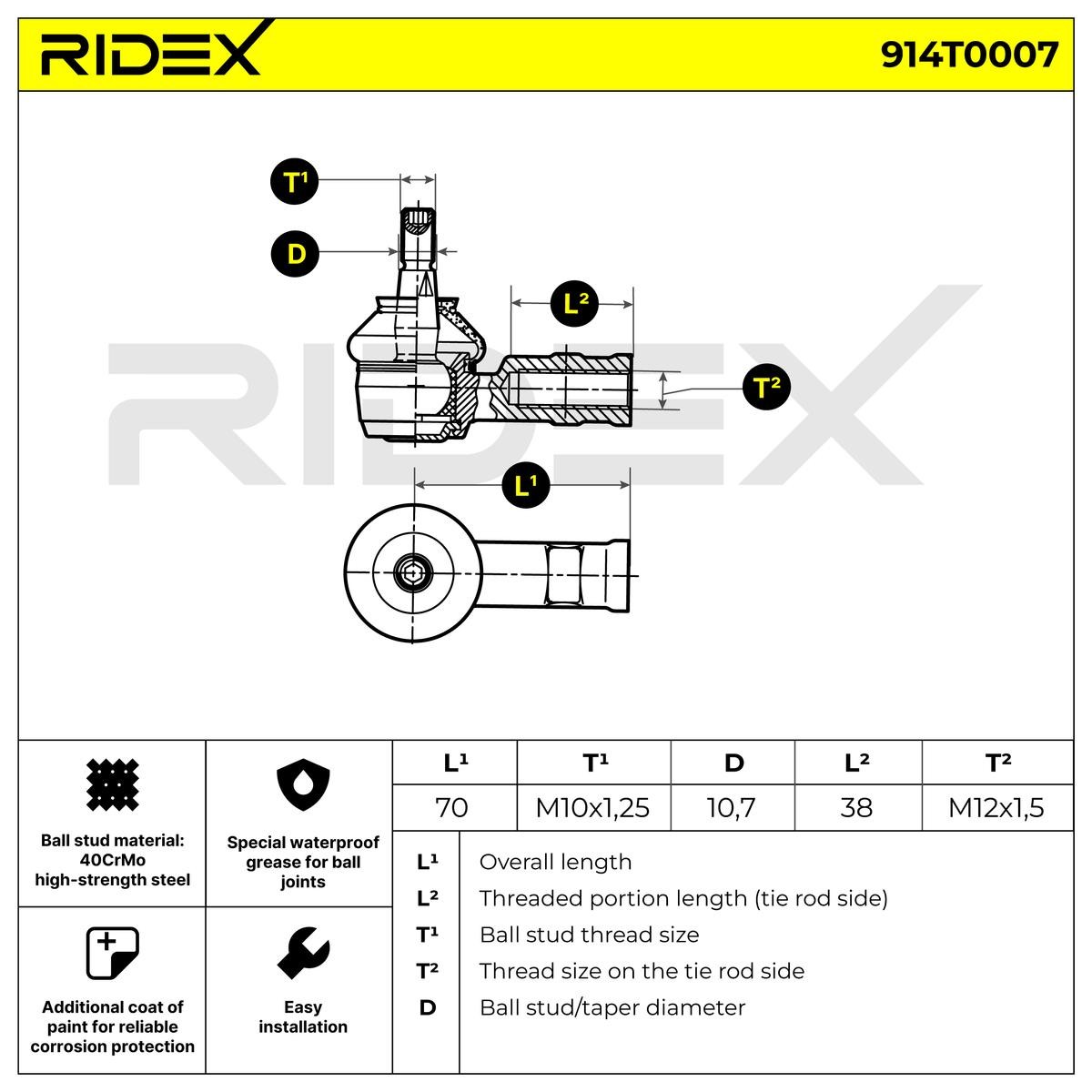914T0007 Outer tie rod end RIDEX 914T0007 review and test