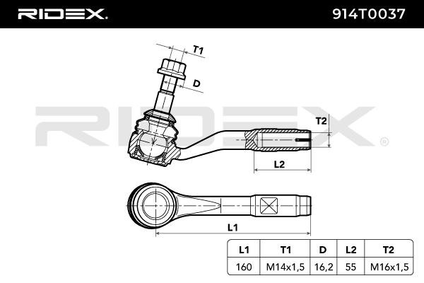 Testina sterzo 914T0037 RIDEX Calibro conico 16 mm