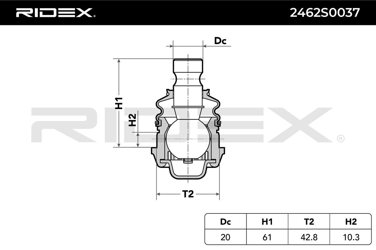 2462S0037 Suspension ball joint 2462S0037 RIDEX Front Axle, both sides, 16, 20mm, 42,75mm