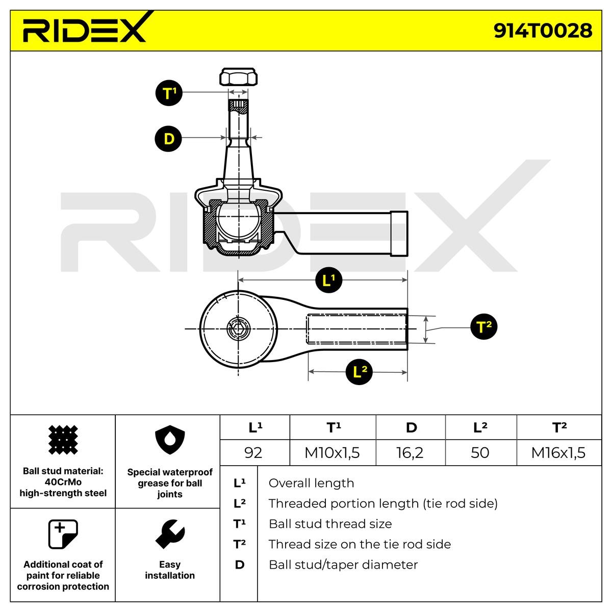 914T0028 Outer tie rod end RIDEX 914T0028 review and test