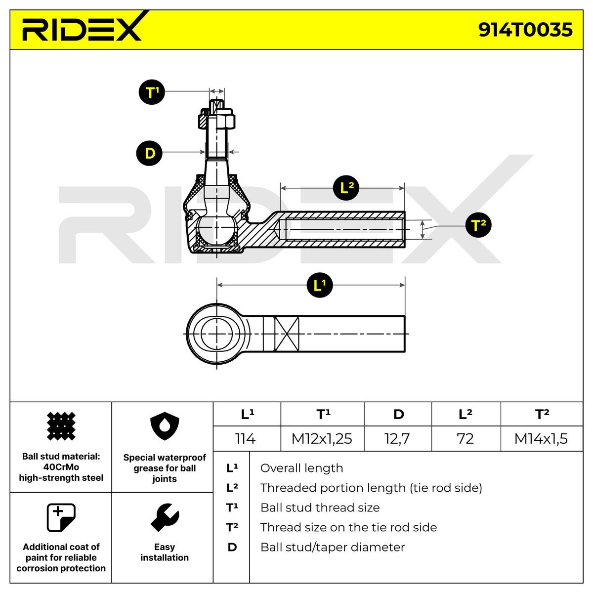 OEM-quality RIDEX 914T0035 Track rod end
