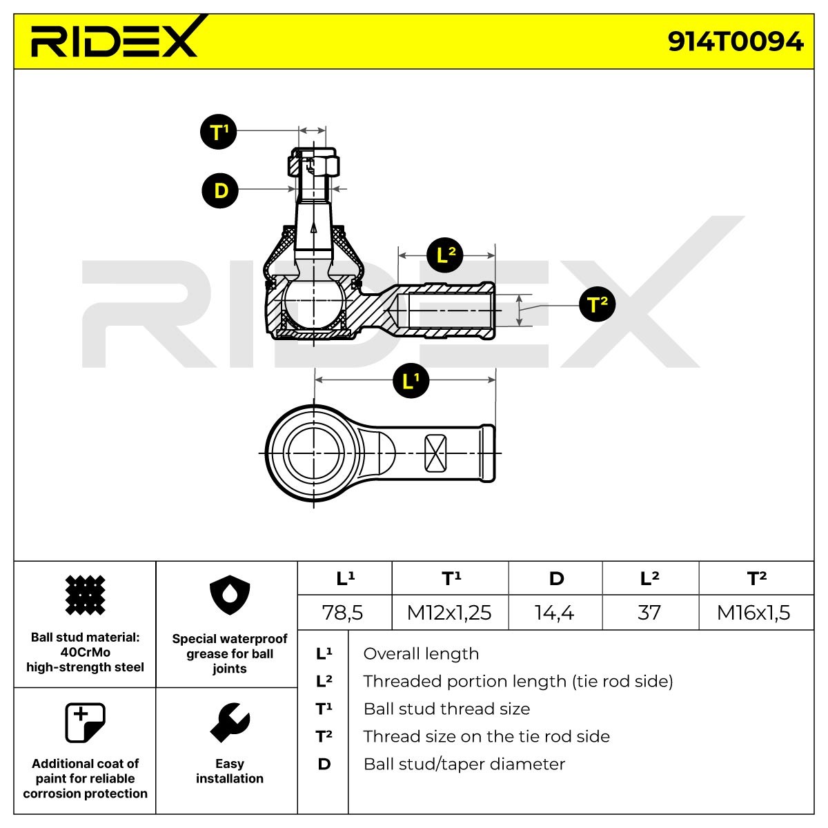 OEM-quality RIDEX 914T0094 Track rod end