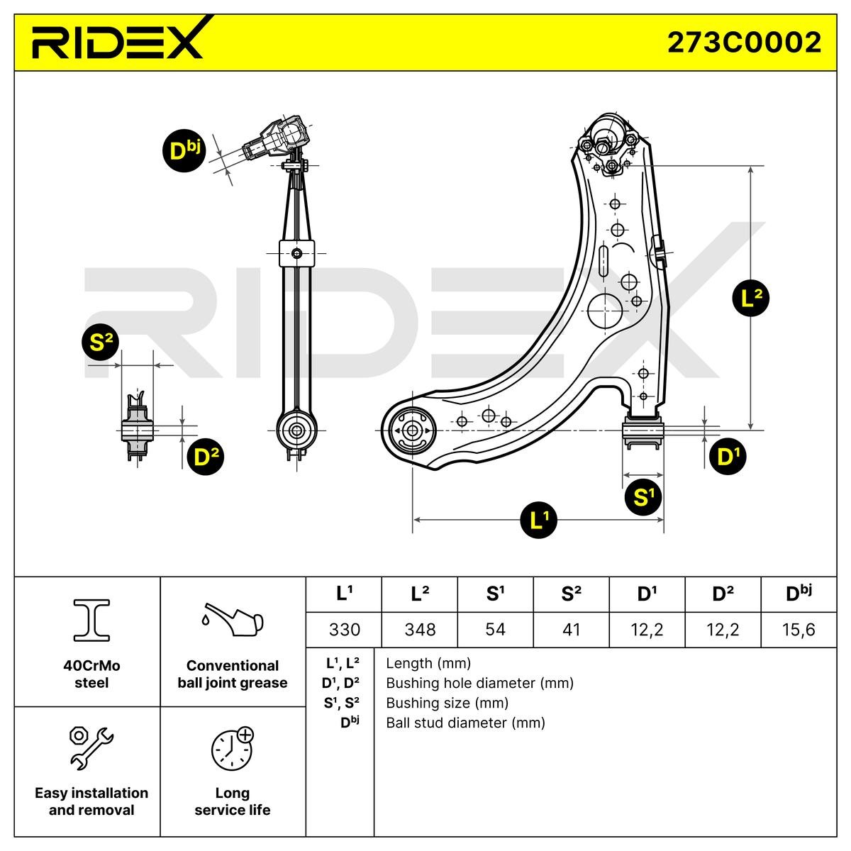 OEM-quality RIDEX 273C0002 Suspension control arm