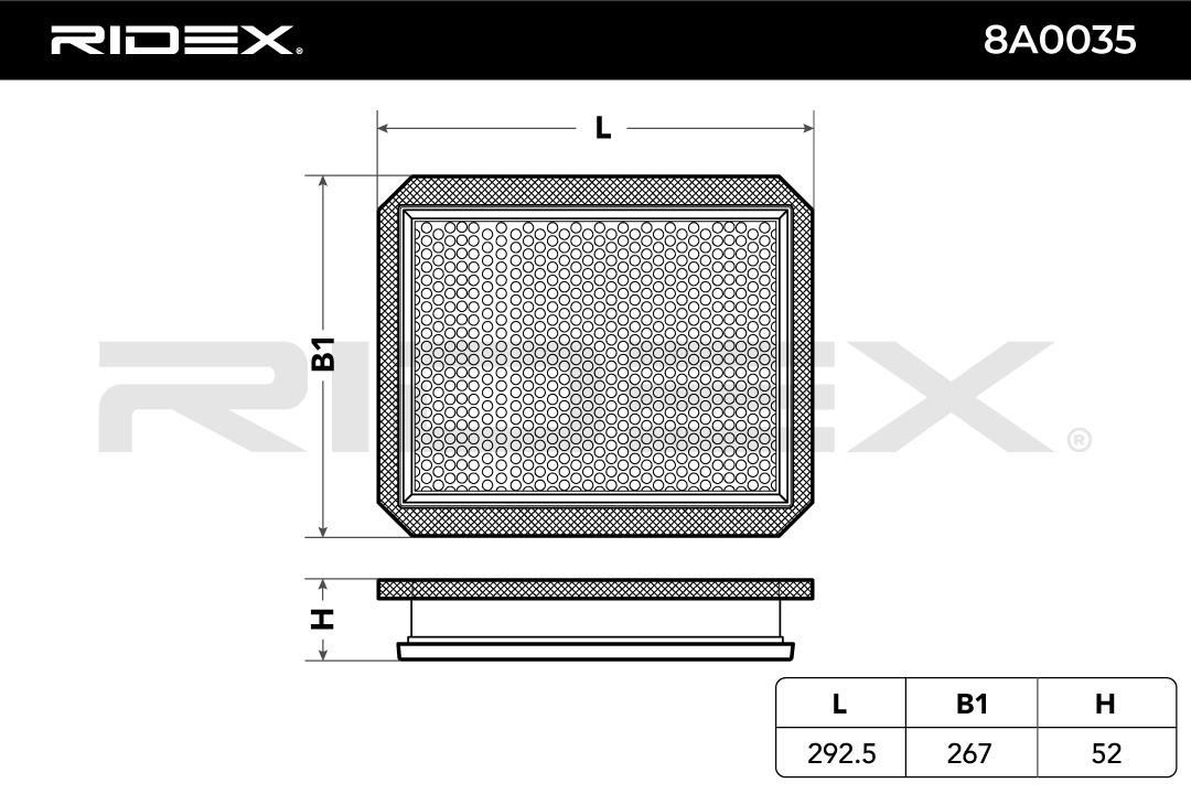 RIDEX 8A0035 Air filter 52mm, 224mm, 292mm, Filter Insert, with pre-filter