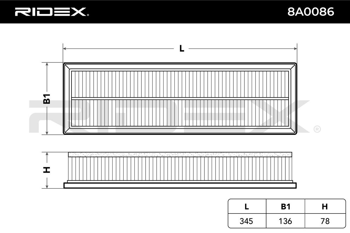 Filtro aria 8A0086 RIDEX 78mm, Cartuccia filtro, Filtro aria ricircolo, con prefiltro