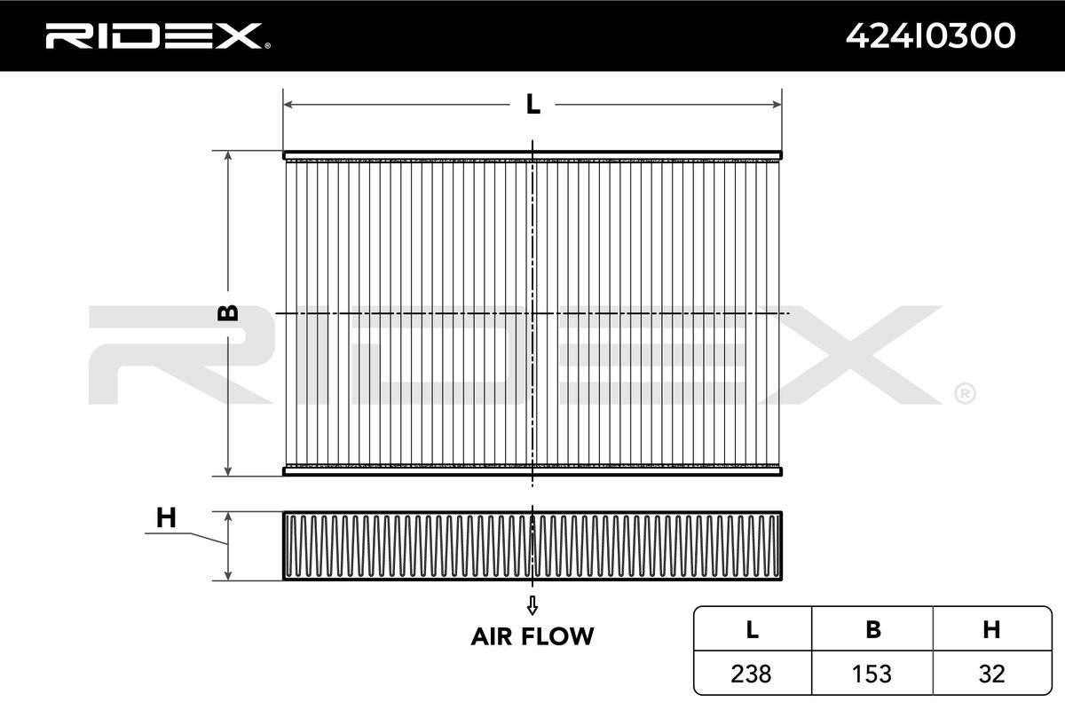 424I0300 Air con filter 424I0300 RIDEX Pollen Filter, 238 mm x 153 mm x 32 mm