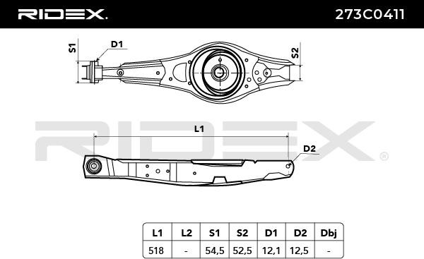 RIDEX 273C0411 Suspension control arm Rear, both sides, Control Arm, Cast Iron
