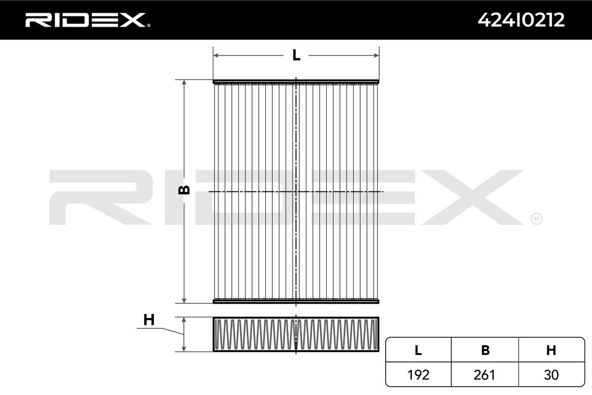 424I0212 RIDEX Pollen filter OPEL Activated Carbon Filter, 192 mm x 261 mm x 30 mm