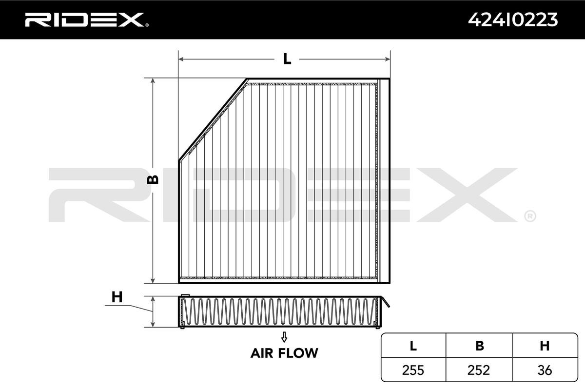 RIDEX 424I0223 originali AUDI A6 2020 Filtro abitacolo Filtro al carbone attivo, 255 mm x 252 mm x 36 mm