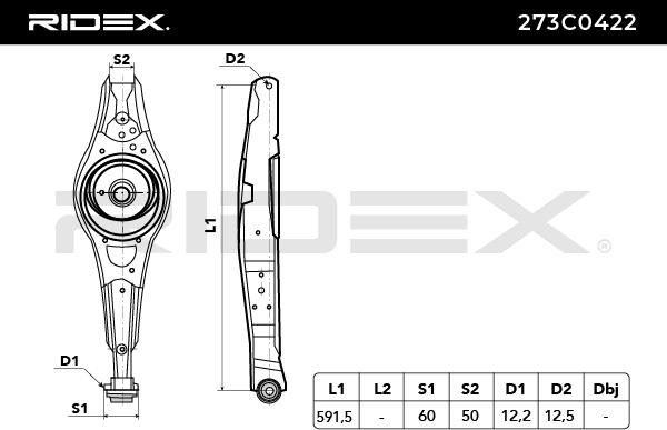 273C0422 Suspension wishbone arm 273C0422 RIDEX Rear Axle both sides, Lower, Trailing Arm, Sheet Steel