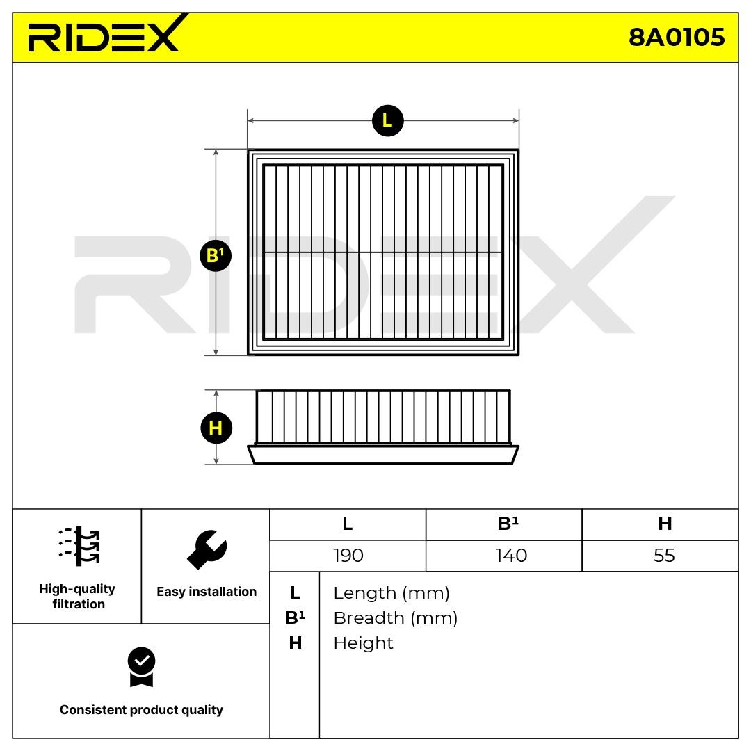 OEM-quality RIDEX 8A0105 Engine filter