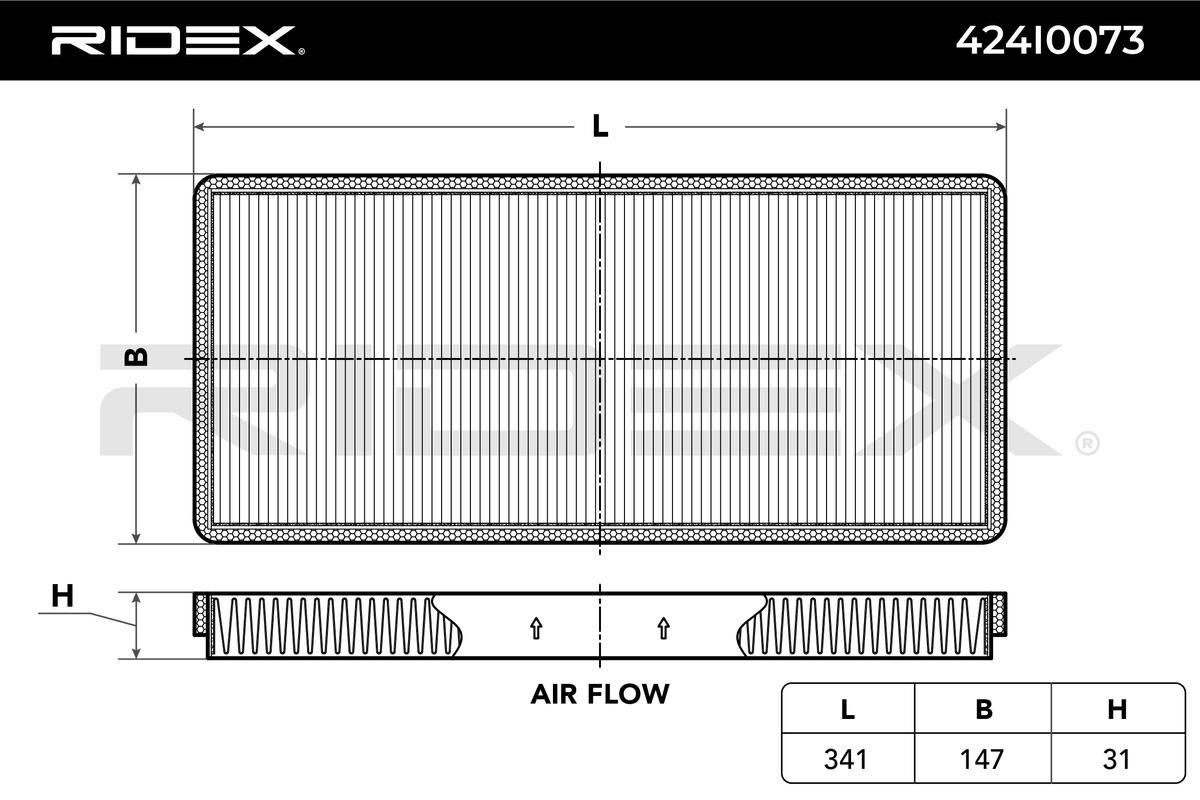 424I0073 RIDEX Pollen filter SKODA Particulate Filter, 341 mm x 147 mm x 31 mm