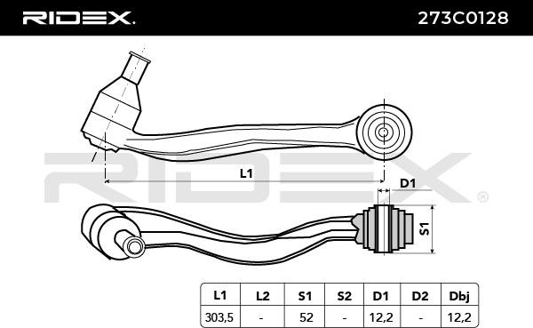 273C0128 Suspension wishbone arm 273C0128 RIDEX Front Axle, Left, Lower, Rear, Control Arm