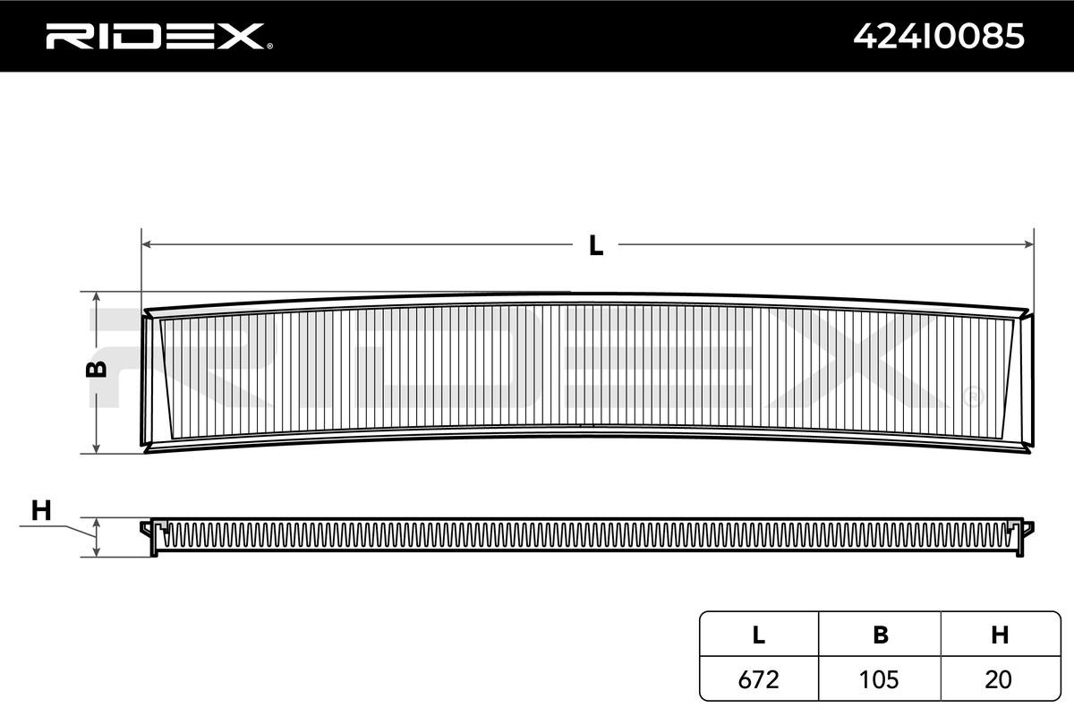BMW X3 2022 Pollenfilter - Original RIDEX 424I0085 Breite: 105mm, Höhe: 20mm, Länge: 672mm