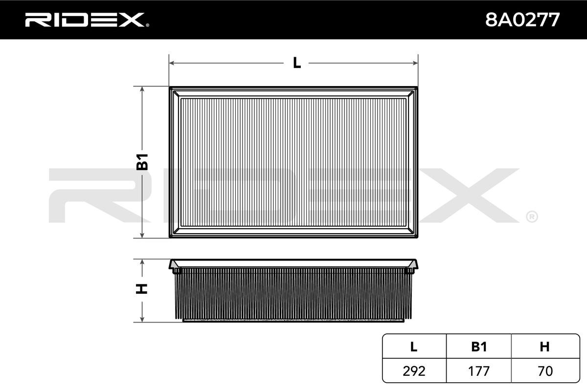 RIDEX 8A0277 Air filter 70mm, 176mm, 292mm, rectangular, Filter Insert, Air Recirculation Filter