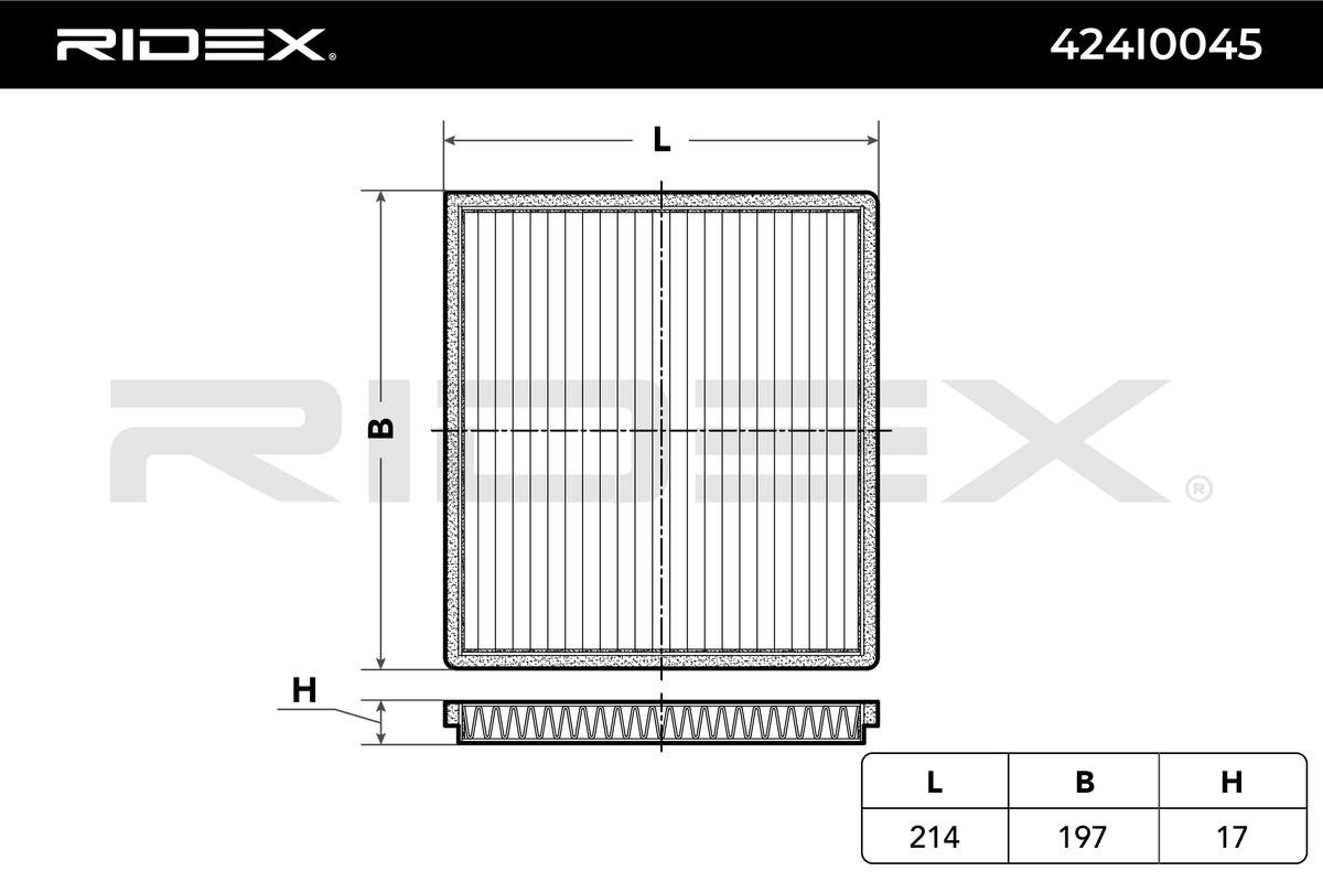 Köp RIDEX 424I0045 - Värme / ventilation till Toyota: aktivtkolfilter B: 214mm, H: 17mm, L: 197mm