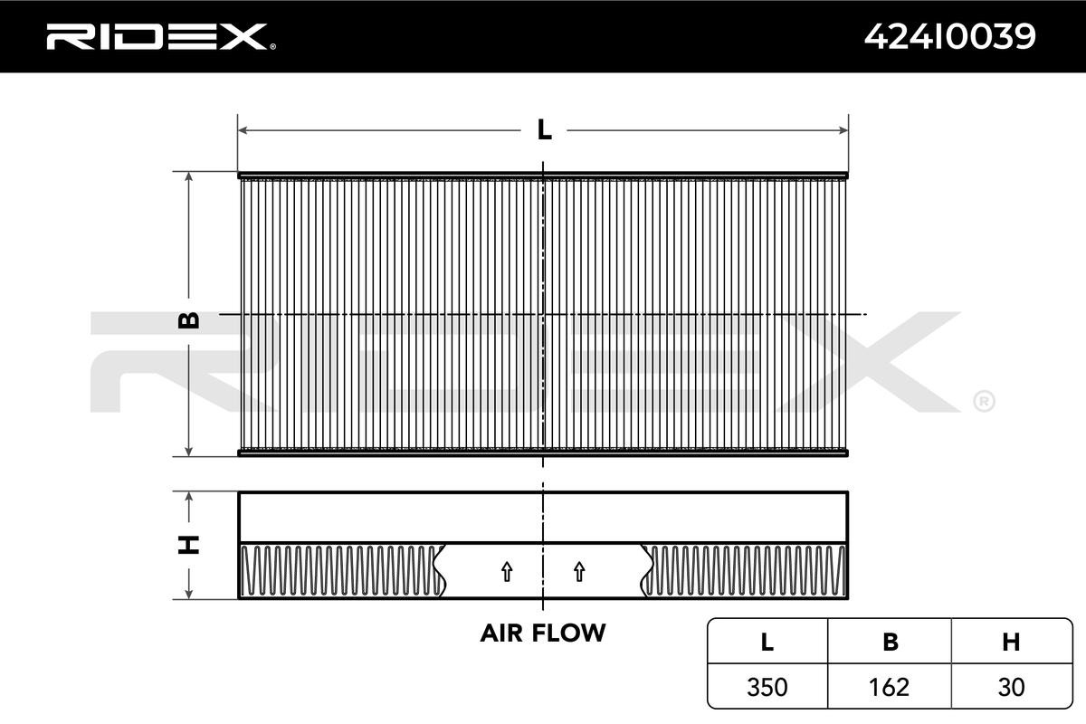 RIDEX 424I0039 оригинални FORD Филтър на купето филтър за груби частици, 350 mm x 162 mm x 30 mm
