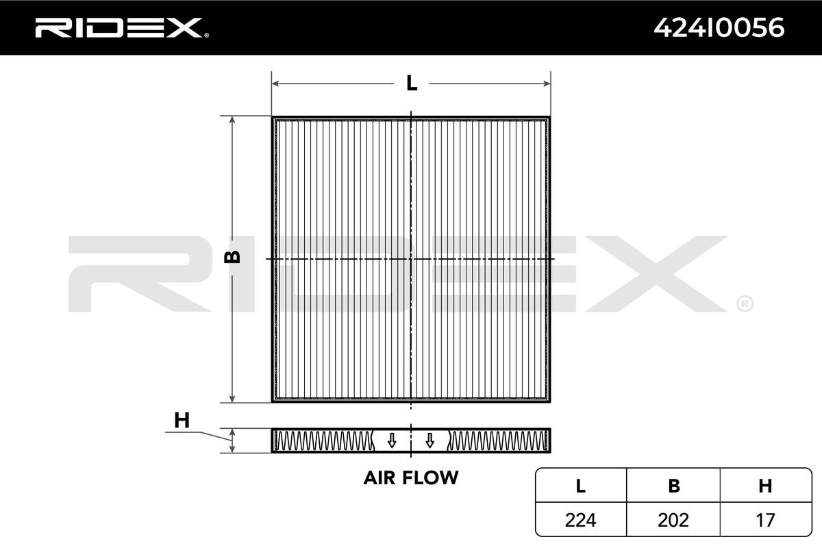 RIDEX 424I0056 Pollen filter Particulate Filter, 224 mm x 202 mm x 17 mm