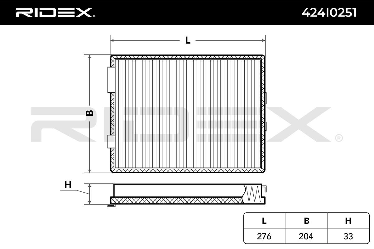 RIDEX 424I0251 Air conditioner filter Pollen Filter, 276 mm x 204 mm x 33 mm