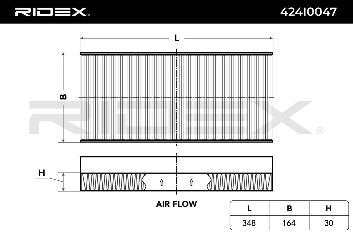 RIDEX 424I0047 Pollen filter Activated Carbon Filter, 348 mm x 164 mm x 30 mm