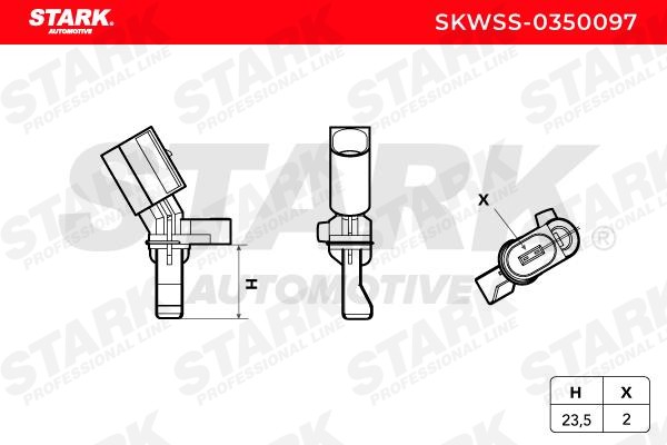 STARK SKWSS-0350097 ABS sensor Rear Axle Right, without cable, Hall Sensor, 2-pin connector, 23,5mm, 62mm, D Shape