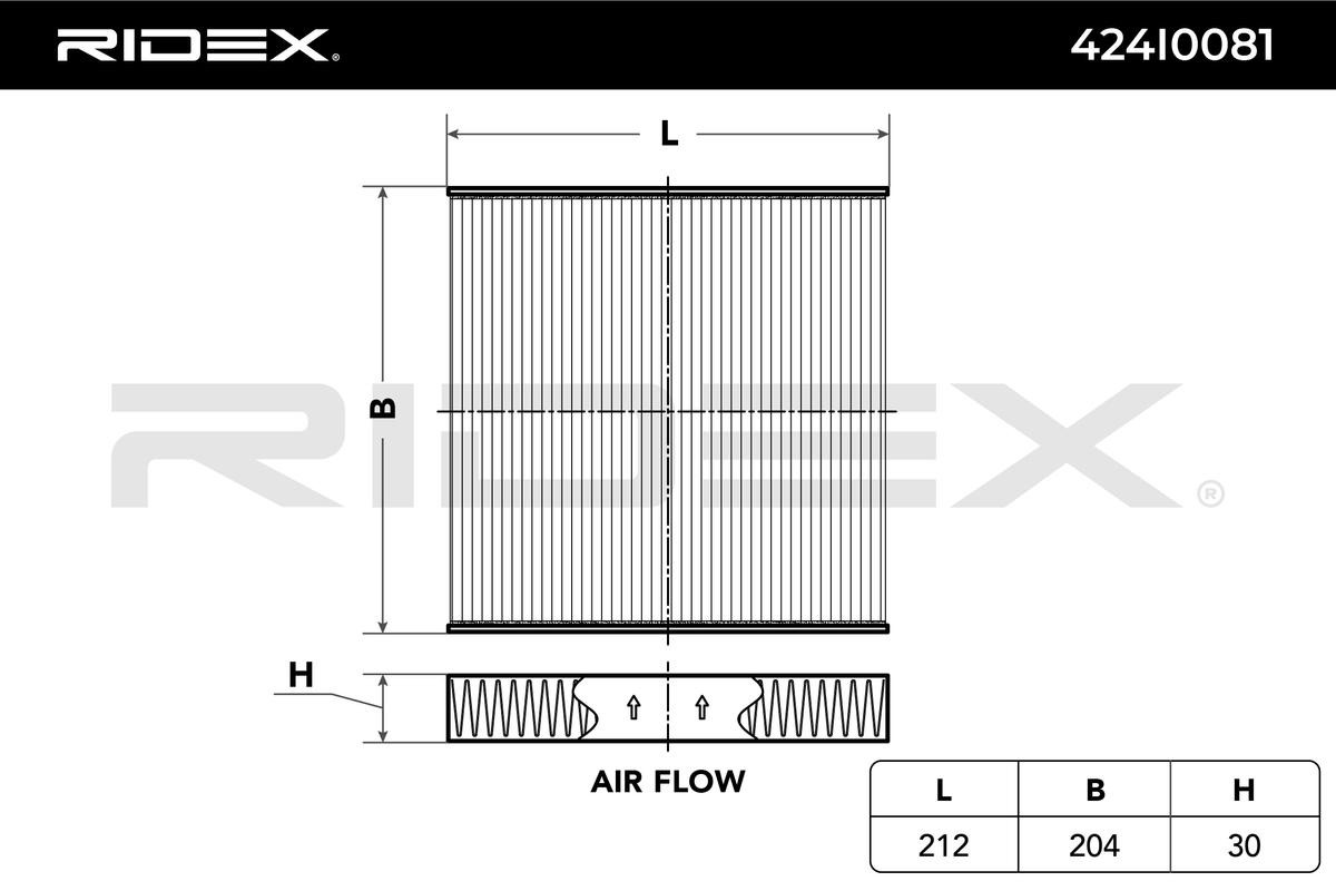 RIDEX 424I0081 Air conditioner filter Activated Carbon Filter, 212,0 mm x 204,0 mm x 30,0 mm